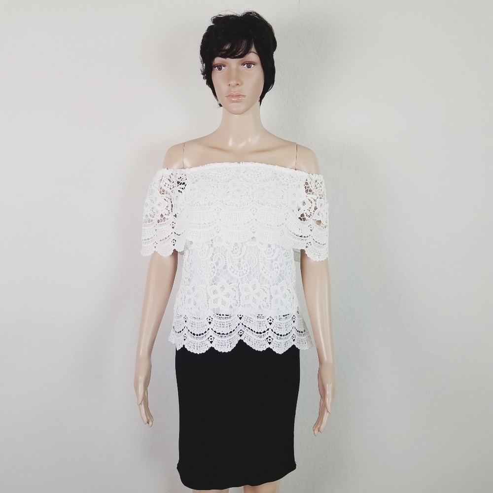 White Lace Overlay off Shoulder Top